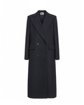 Long black pinstripe coat on a white background ishq e amore 
